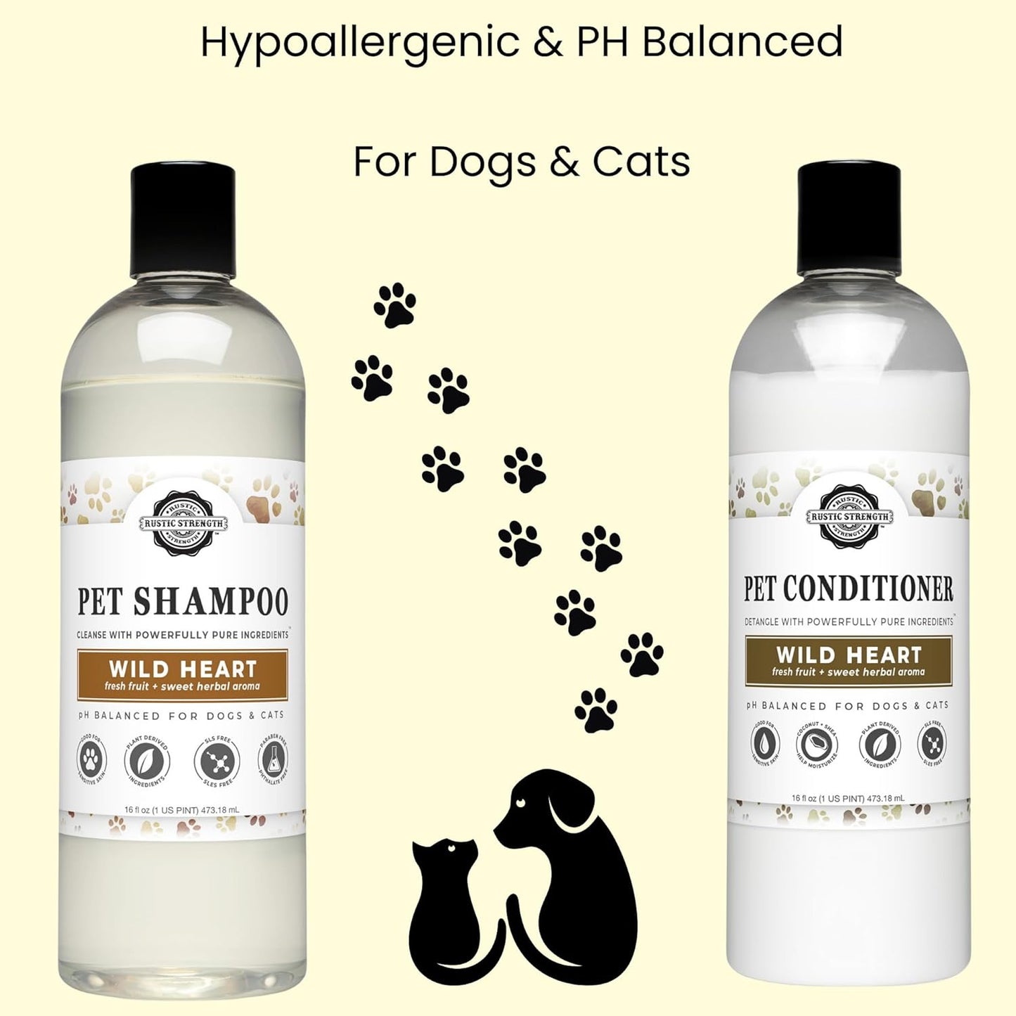 Rustic Strength Detangling and Softening Pet Conditioner for Dogs and Cats, Wild Heart 16 0z
