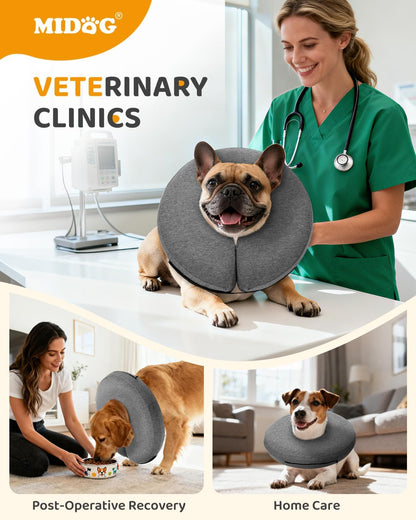 MIDOG Inflatable Dog Cone Collar – Soft Dog Cone Alternative After Surgery, Comfortable Recovery Neck Donut ECollar for Small Medium & Large Dogs and Cats to Stop Licking & Vision-Friendly (Grey,XL)