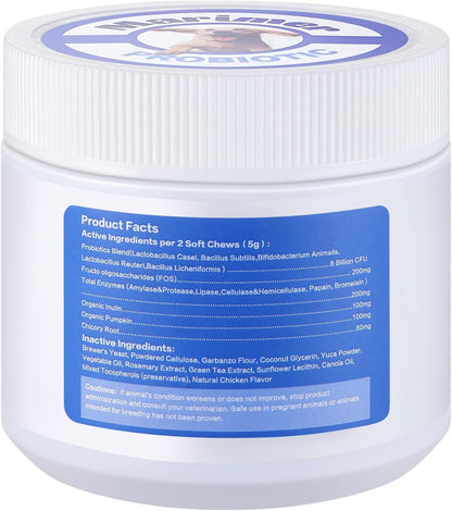 Probiotic Chews for Dogs - Chicken Flavor, 100 Soft Chews, with 6 Billion CFU Probiotics, Enzymes, Organic Pumpkin & Inulin - Digestive & Immune Support for Dogs