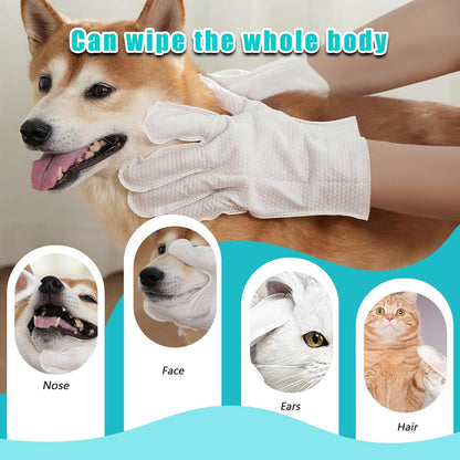 Dog and Cat Cleaning Gloves, Cleaning and Deodorizing Grooming Gloves, Dog and Cat Fur Face, Ears, Eyes, Paws Cleaner, Pet Grooming Wipes, Nourishing Fur, for Daily Care and Travel, No Rinse (6 Pcs)