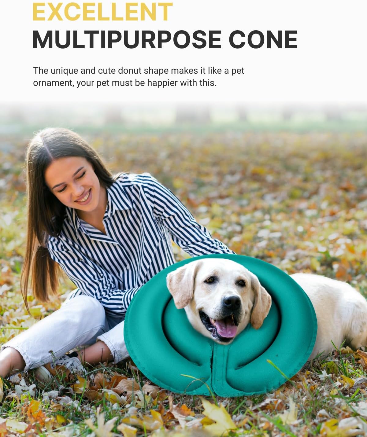 MIDOG Soft Inflatable Dog Cone - Comfortable Alternative After Surgery That Doesn't Block Vision, Patented Donut Recovery Collar Prevents Licking for Large & Medium Dogs (L)