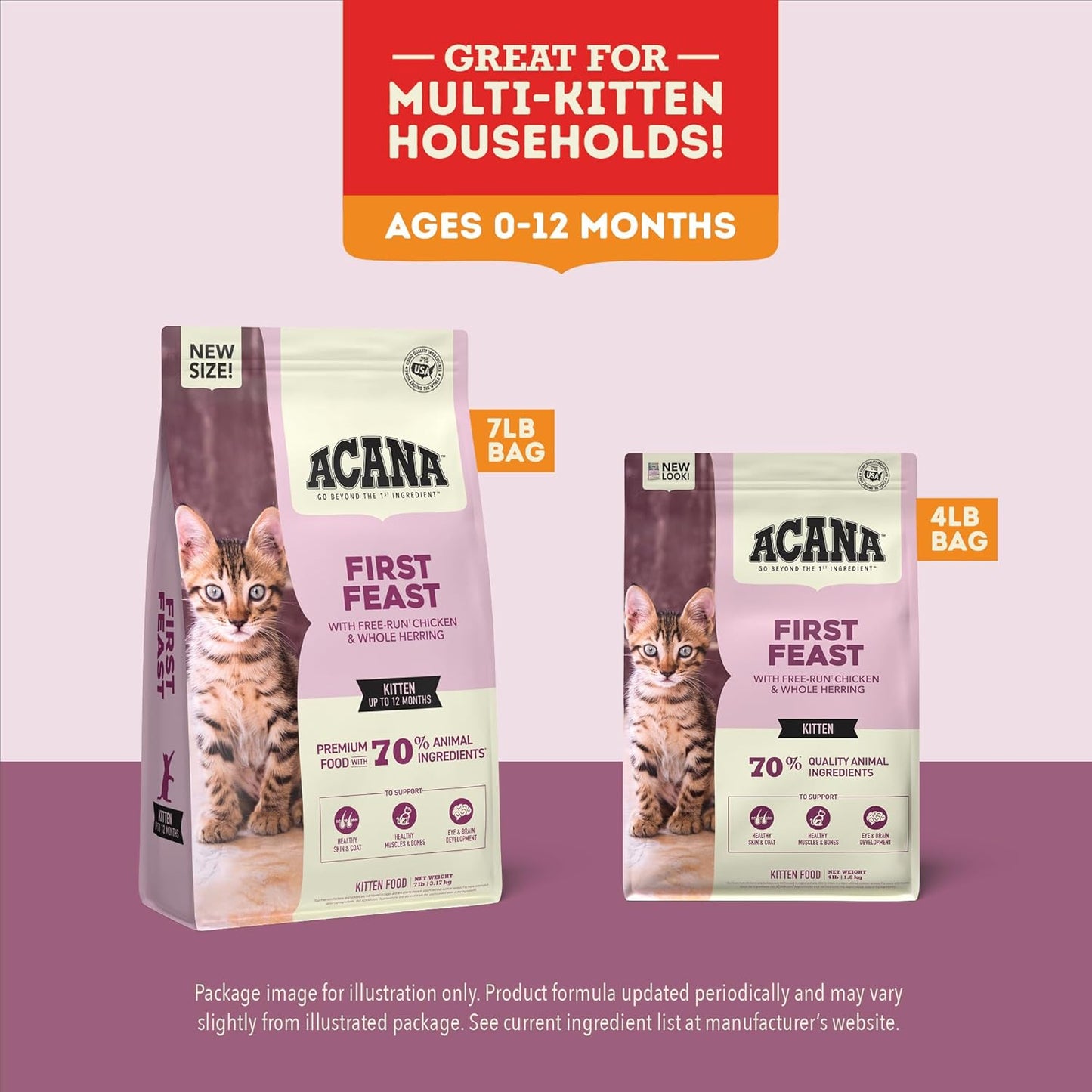 ACANA Dry Cat Food for Kittens First Feast Chicken and Fish 7lb Bag