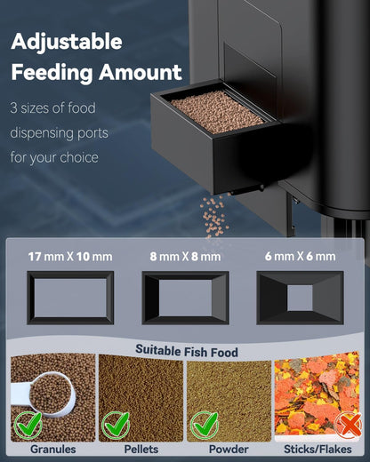 Pawfly Automatic Aquarium Feeder, USB Rechargeable 320 mL Auto Food Dispenser with Timer, Adjustable Vacation Feeder for Pellets, Granules and Powder