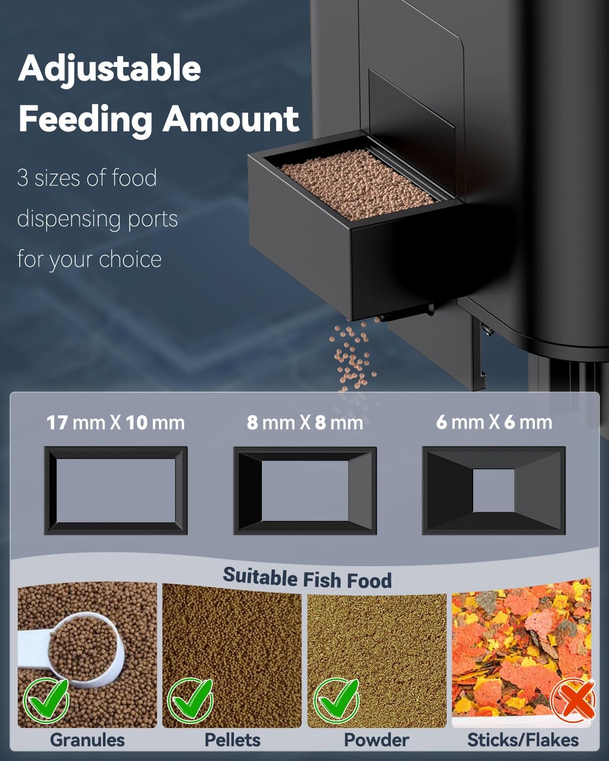 Pawfly Automatic Aquarium Feeder, USB Rechargeable 320 mL Auto Food Dispenser with Timer, Adjustable Vacation Feeder for Pellets, Granules and Powder
