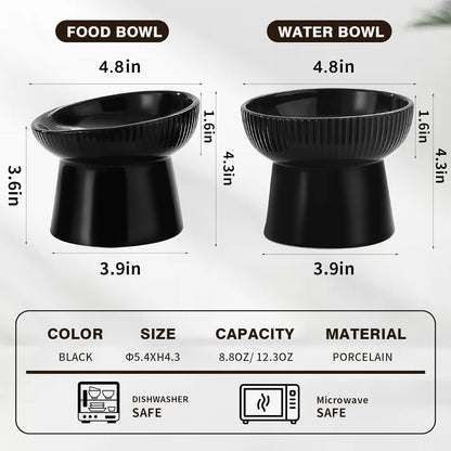 Elevated Cat Food Bowl, Ceramic Raised and Tilted Water Bowl, Whisker Fatigue Cat Bowls for Indoor Cats, Anti Vomiting and Protect Spines Pet Feeding Dishes for Kittens Small Dog, Heavy Non-Slip Base