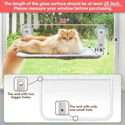 AMOSIJOY Cordless Cat Window Perch, Cat Hammock for Wall with 4 Suction Cups, Solid Metal Frame and Reversible Cover, Foldable Cat Beds for Indoor Cats