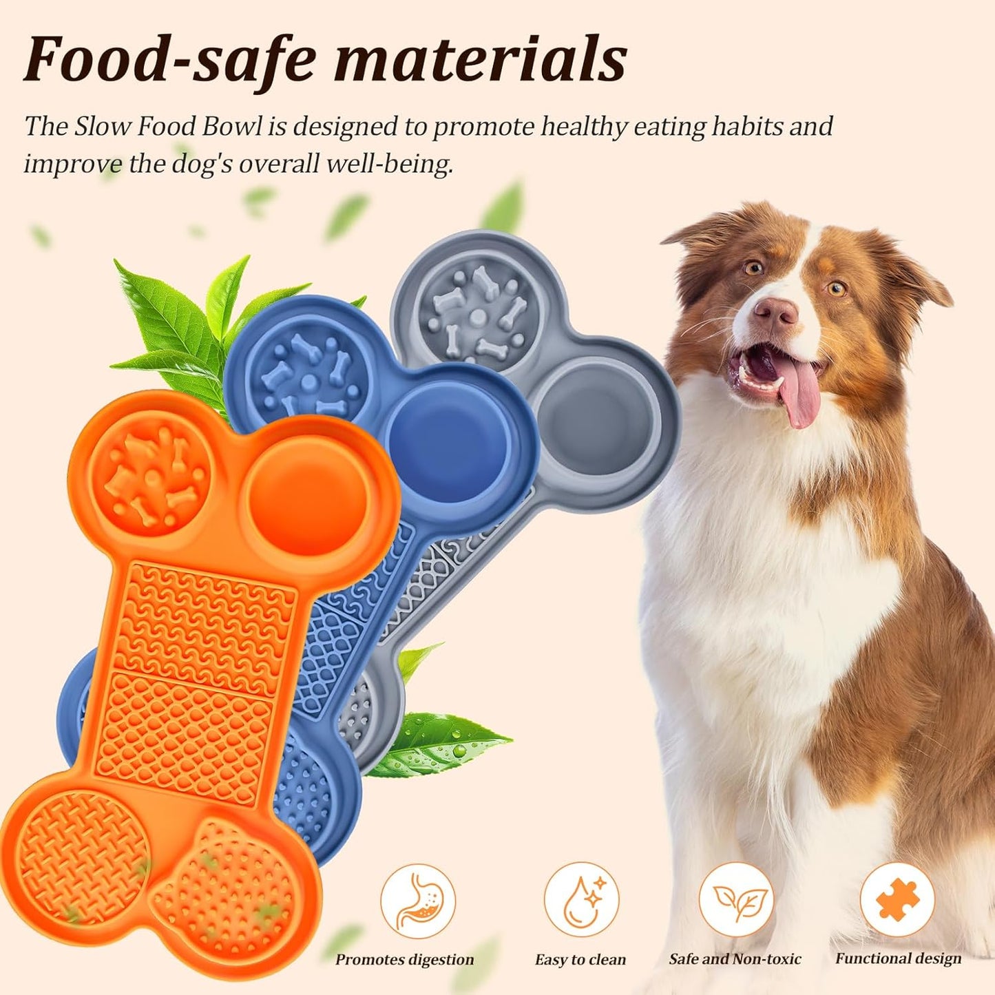 Silicone Slow Feeder Bowl, Lick Mat with Suction Cups for Dog Cat, Snuffle Feeding Mat for Bored Puppy Anxiety Relief, Licking Mat for Dry and Wet Food, Orange