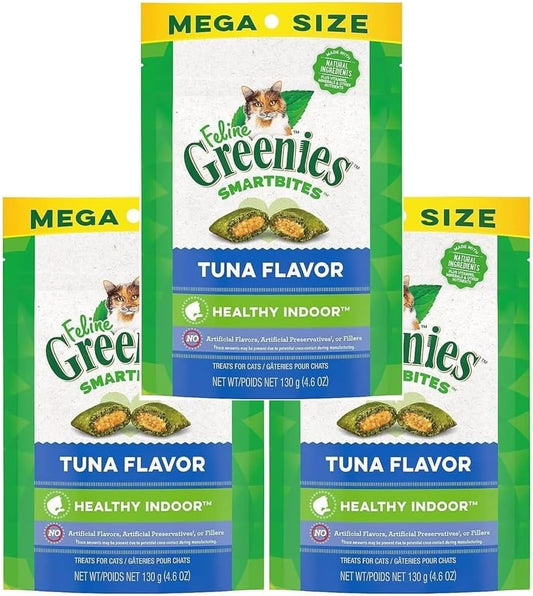 Pet Faves (3 Pack) SMARTBITES Healthy Treats for Cats Indoor, Tuna 4oz, with 10ct Pet Wipes