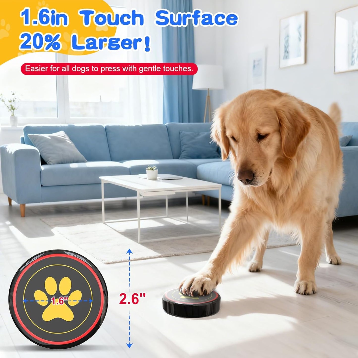 ChunHee Dog Door Bell for Potty Training – Wireless Doggie Doorbell to Go Outside, 1.6in Touch Surface, Easy for Puppy & Adult Dogs, IP55 Waterproof, 500FT Range, 55 Ringtones, Adjustable Volume