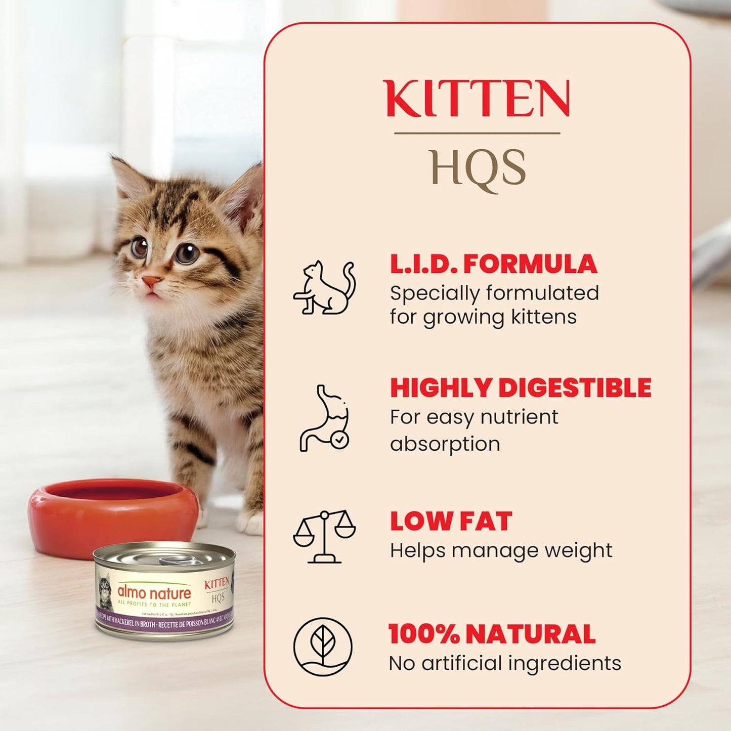 almo nature HQS Natural Wet Cat Food Chicken Recipe in Broth - Kitten, Grain-Free, 2.47 oz (Pack of 24)