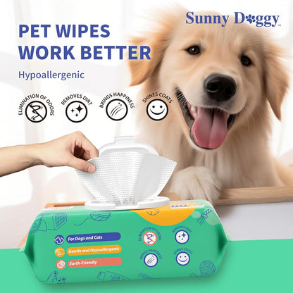 Pet Wipes 80 Count, Dog Wipes Cleaning Deodorizing Cat Wipes, 8 x 8 Inch Dog Grooming Wipes for Butt Paws Ear Eyes and Body