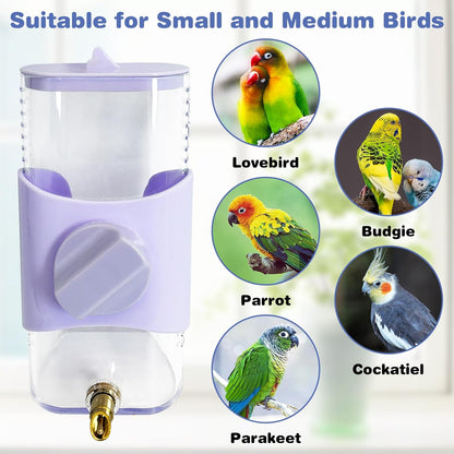 PINVNBY Bird Water Dispenser 9.47 Fl Oz Automatic Parrot Water Feeder Suspended Water Dispenser Bird Cage Accessories for Parakeet Budgie Lovebird Cockatiel Finch (Purple)