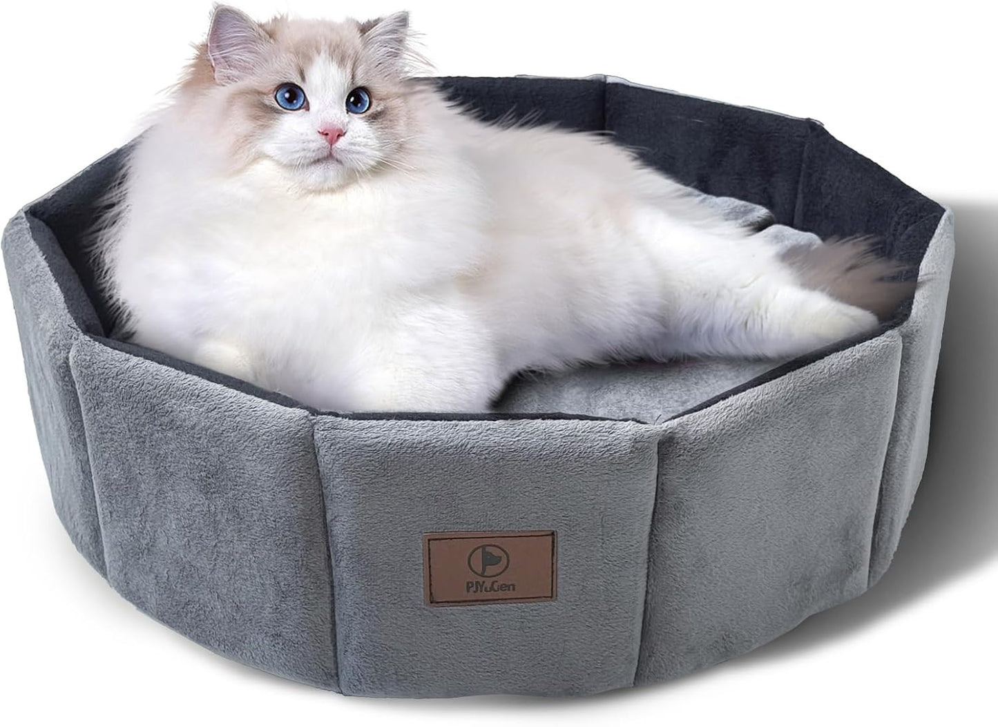 PJYuCien Cat Bed Kitten Bed, Washable Round Cat Beds for Indoor Cats, Super Soft Faux Rabbit Fur Small Bed for Puppy and Kitten, Fluffy Inner Mat Filling Memory Foam with Anti-Slip Bottom (Gray)