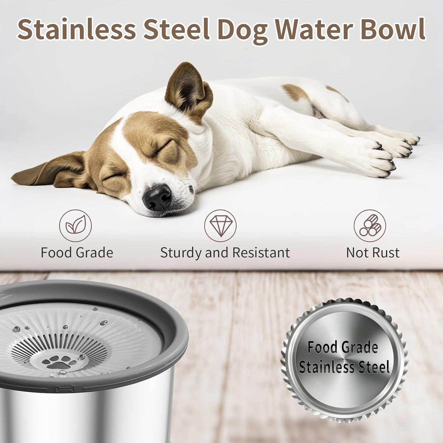 6.5L Dog Water Bowl No Spill with 4 Pcs Filters 1.6 Gallon Stainless Steel Water Bowl for Dogs 220oz Large Capacity No Splash Slow Drinking Feeder with Anti-Slip Mat for Messy Drinkers
