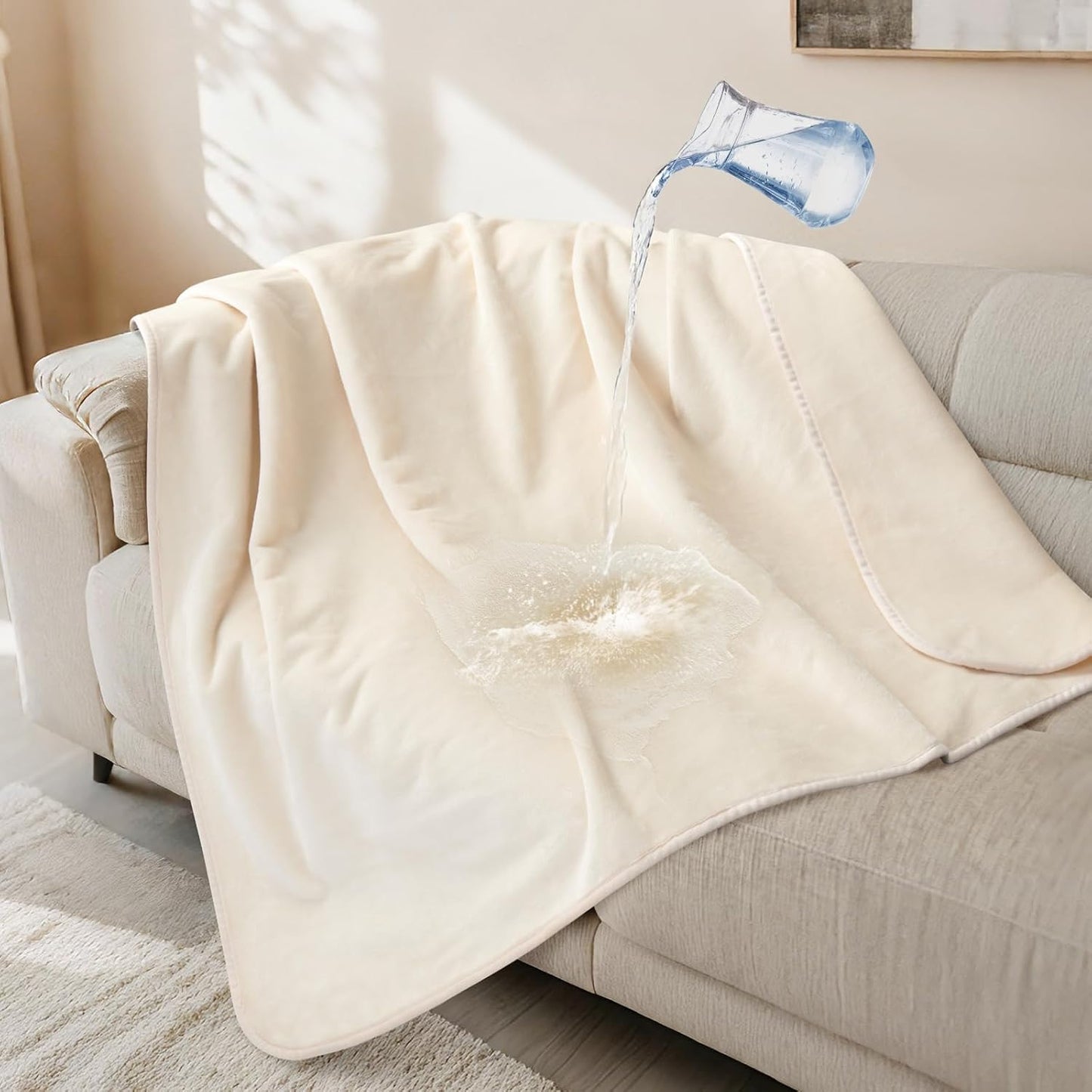 LOOBANI Waterproof Dog Blanket for Couch: Reversible Flannel Bed Blanket for Medium Large Dogs Liquid Proof, Soft Throw Blanket Couch Cover Protector for Sofa, Crate, Travel, Picnic, 50" x 60", Beige