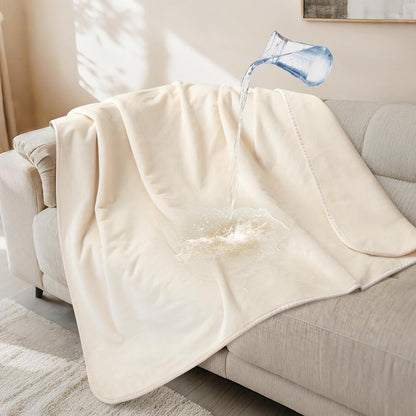 LOOBANI Waterproof Dog Blanket for Couch: Reversible Flannel Bed Blanket for Medium Large Dogs Liquid Proof, Soft Throw Blanket Couch Cover Protector for Sofa, Crate, Travel, Picnic, 50" x 60", Beige