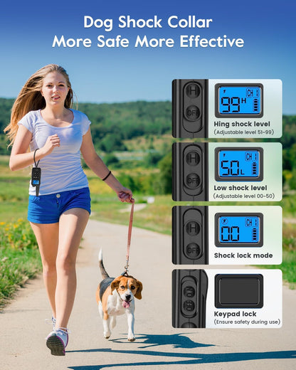 SLOPEHILL 4200 Ft Dog Shock Collar,IPX8 Waterproof Rechargeable Dog Training Collar with Remote,Electric Shock Collar for Dogs,2 Settings of Shock Collars(Green+Pink)