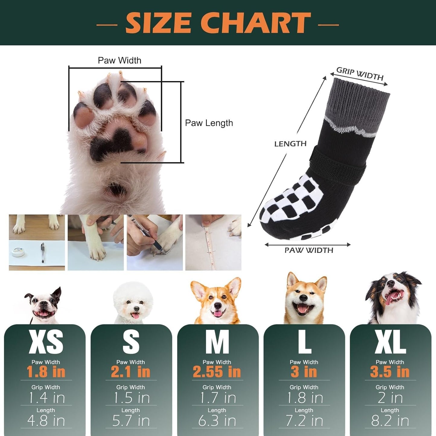 EXPAWLORER Dog Socks to Prevent Licking Paws with Grippers for Hardwood Floors Anti Slip, Reflective Dog Cold Winter Shoes Booties Boots & Paw Protectors with for Small Medium Large Senior Dogs L