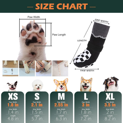 EXPAWLORER Dog Socks to Prevent Licking Paws with Grippers for Hardwood Floors Anti Slip, Reflective Dog Cold Winter Shoes Booties Boots & Paw Protectors with for Small Medium Large Senior Dogs L