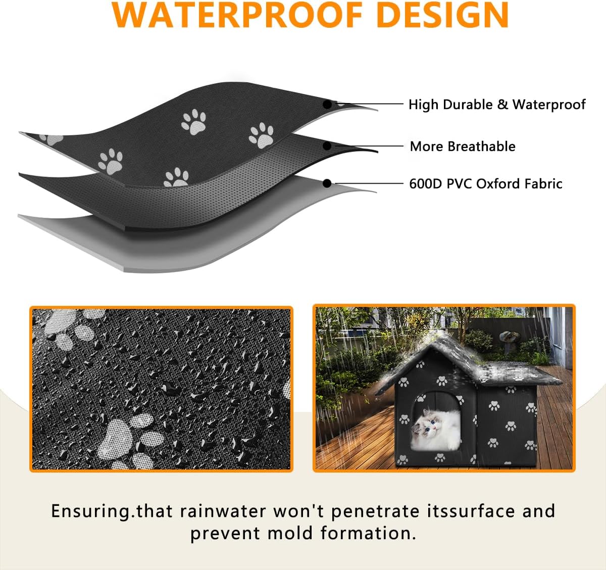 Large Outdoor Cat House Weatherproof, Houses for Outdoor Cats Feral, Collapsible Outside Cat House with Windproof Door, DIY Cardboard and Soft Mat, Insulated Stable Stray Cats Shelter in Winter