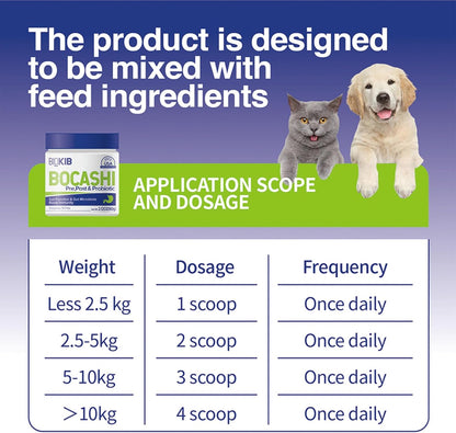 BOCASHI Probiotics for Dogs & Cats, Pet Fermented Nutritional Powder - for Digestive Health, Gut Support, Diarrhea & Constipation, Immune Booster - Natural, Made in USA - 360 Scoops for a Year