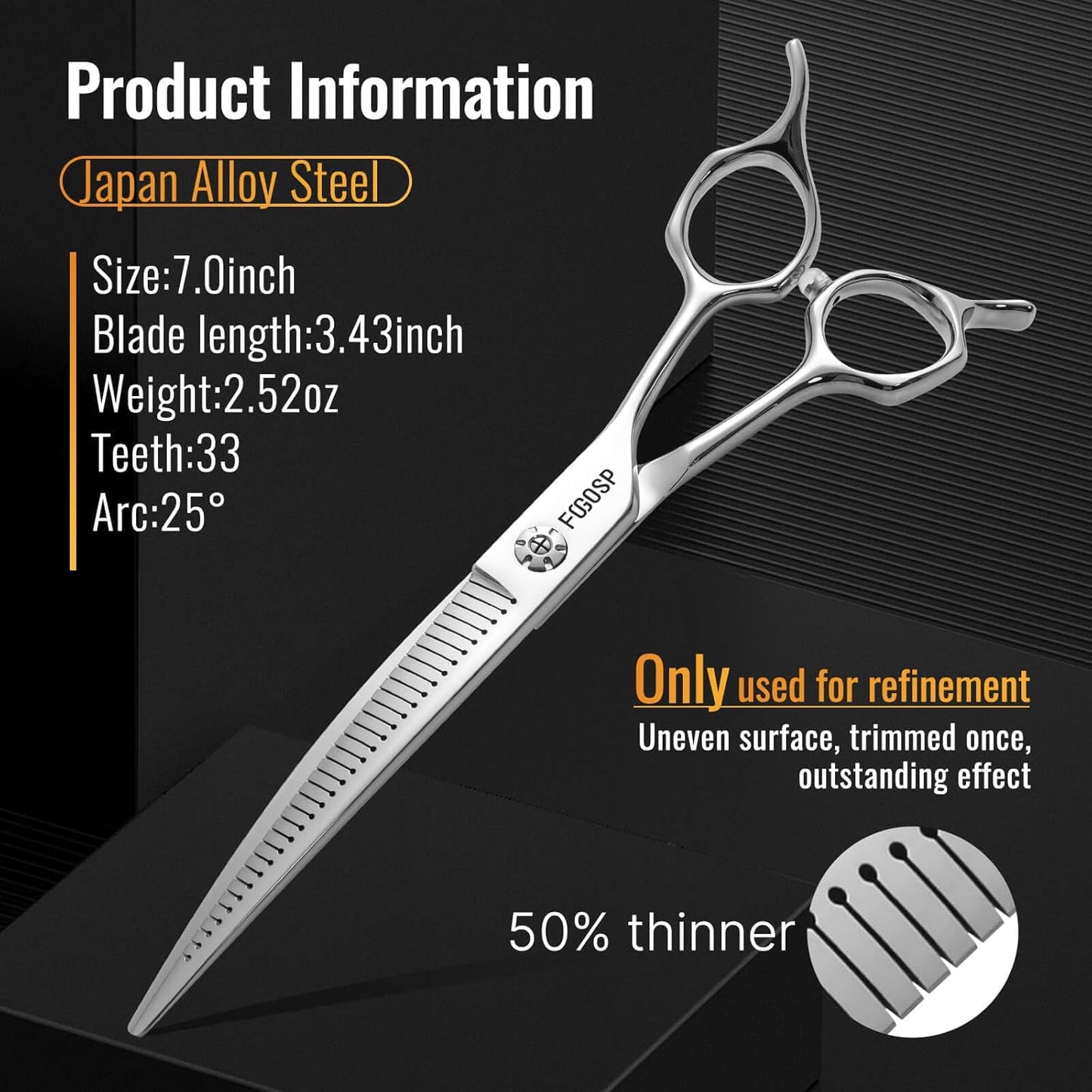 Magic Curved Fluffers Chunkers Dog Grooming Scissors Professional 7'' Pointy-tongued Curved Thinning Shears for Pet Cat Shih Tzu Schnauzer 50% Thinning Rate Japan 440C 33 Teeth