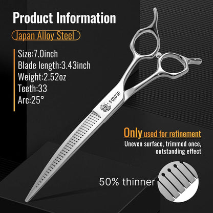 Magic Curved Fluffers Chunkers Dog Grooming Scissors Professional 7'' Pointy-tongued Curved Thinning Shears for Pet Cat Shih Tzu Schnauzer 50% Thinning Rate Japan 440C 33 Teeth