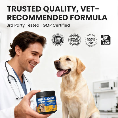 Glucosamine for Dogs Hip and Joint Supplement Chews, Chondroitin Joint Care for Dogs, Joints Chews for Dog, Dog Supplement for Pain Relief - 60-Day Satisfaction Guarantee -180 Ct