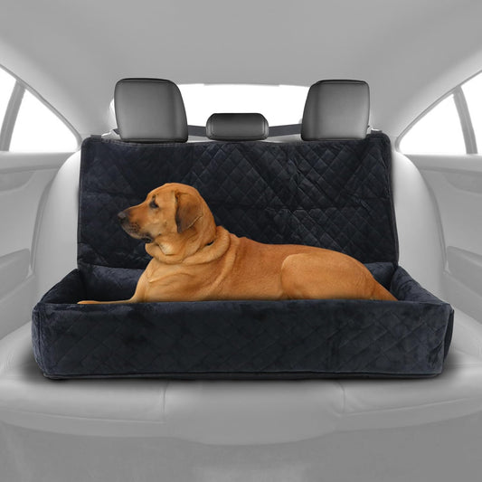 Dog Car Seat for Large Dogs Under 100LBS - Pet Booster Back Seat Bed with Safety Tethers & Storage Pocket, Removable Washable Travel Safety Car Accessory Only for Back Seat (Black)