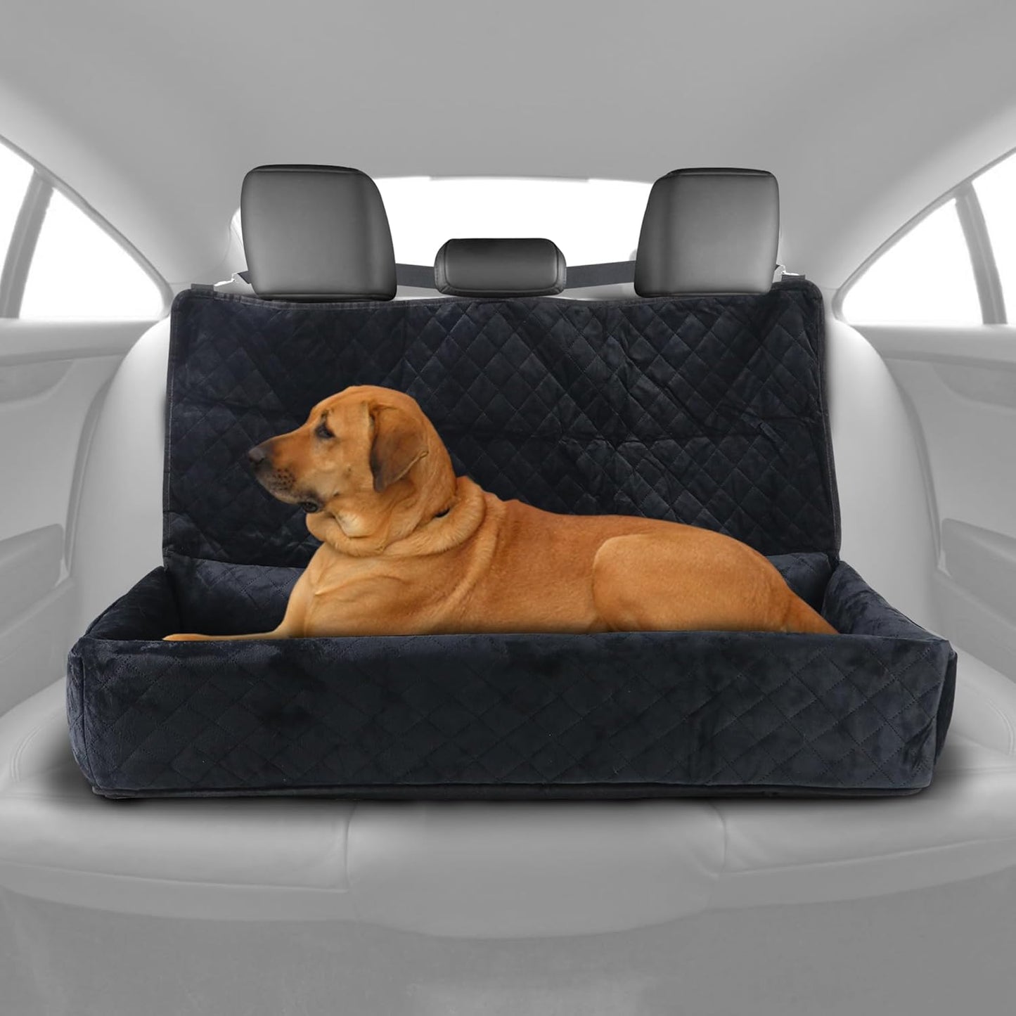 Dog Car Seat for Large Dogs Under 100LBS - Pet Booster Back Seat Bed with Safety Tethers & Storage Pocket, Removable Washable Travel Safety Car Accessory Only for Back Seat (Black)