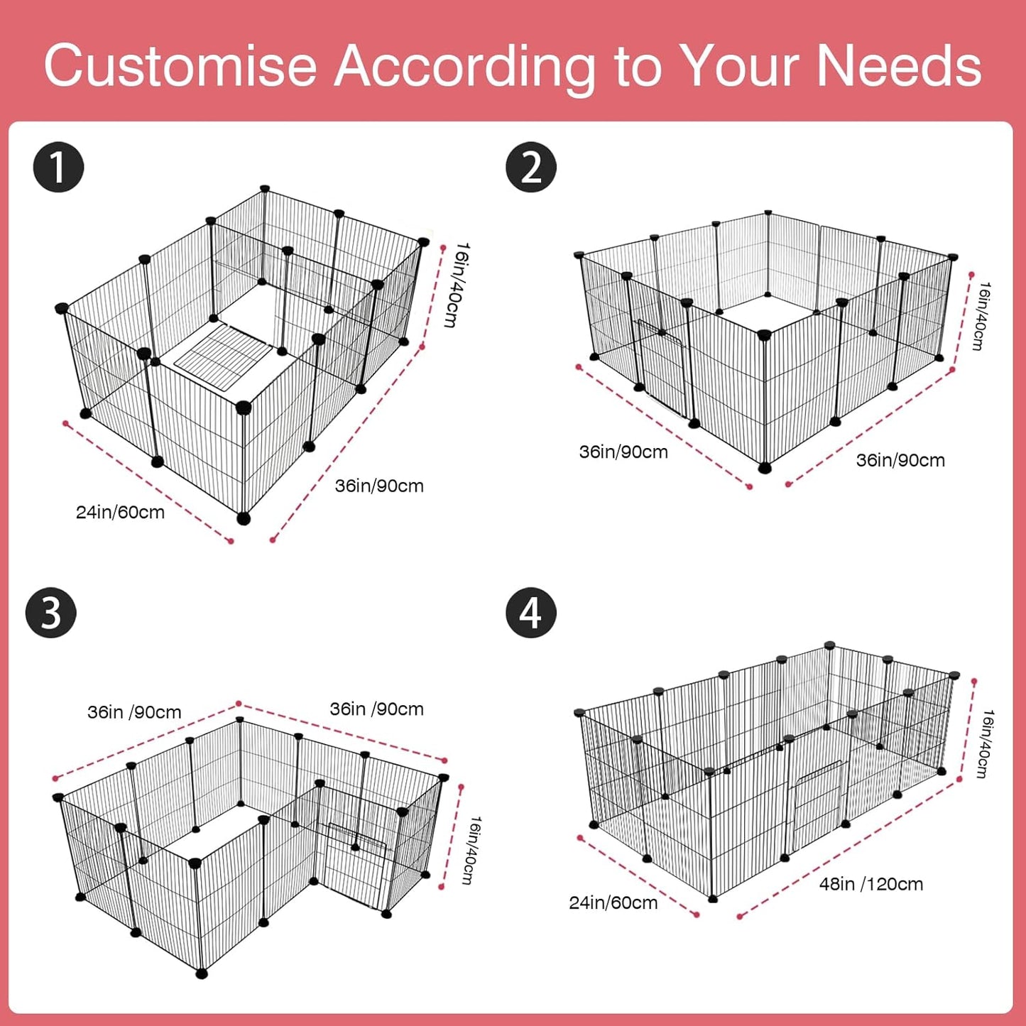 12 Panels Small Animal Playpen, 48" x 24" x 16" Pet Playpen with Waterproof Mat, C&C Cage for Guinea Pigs, Puppy Play Pen, Bunny Playpen, Indoor Outdoor Portable Metal Wire Yard Fence