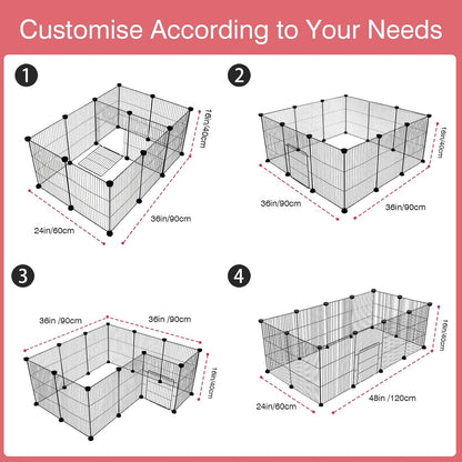 12 Panels Small Animal Playpen, 48" x 24" x 16" Pet Playpen with Waterproof Mat, C&C Cage for Guinea Pigs, Puppy Play Pen, Bunny Playpen, Indoor Outdoor Portable Metal Wire Yard Fence