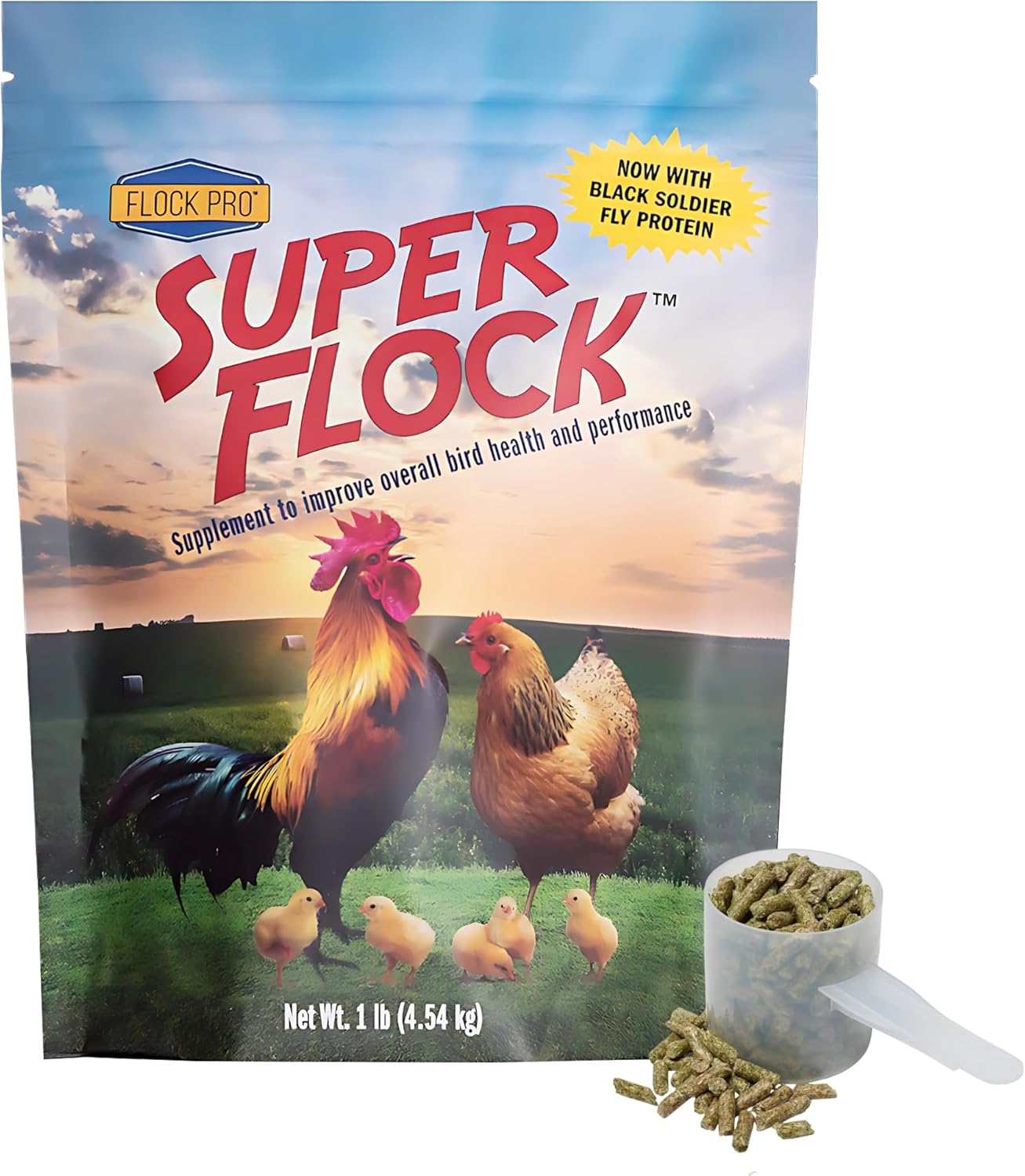 Super Flock Premium Pellet Chicken Supplement Boost Health & Egg Quality with Vitamins, Probiotics, Minerals, Chicken Supplies (1 lb)
