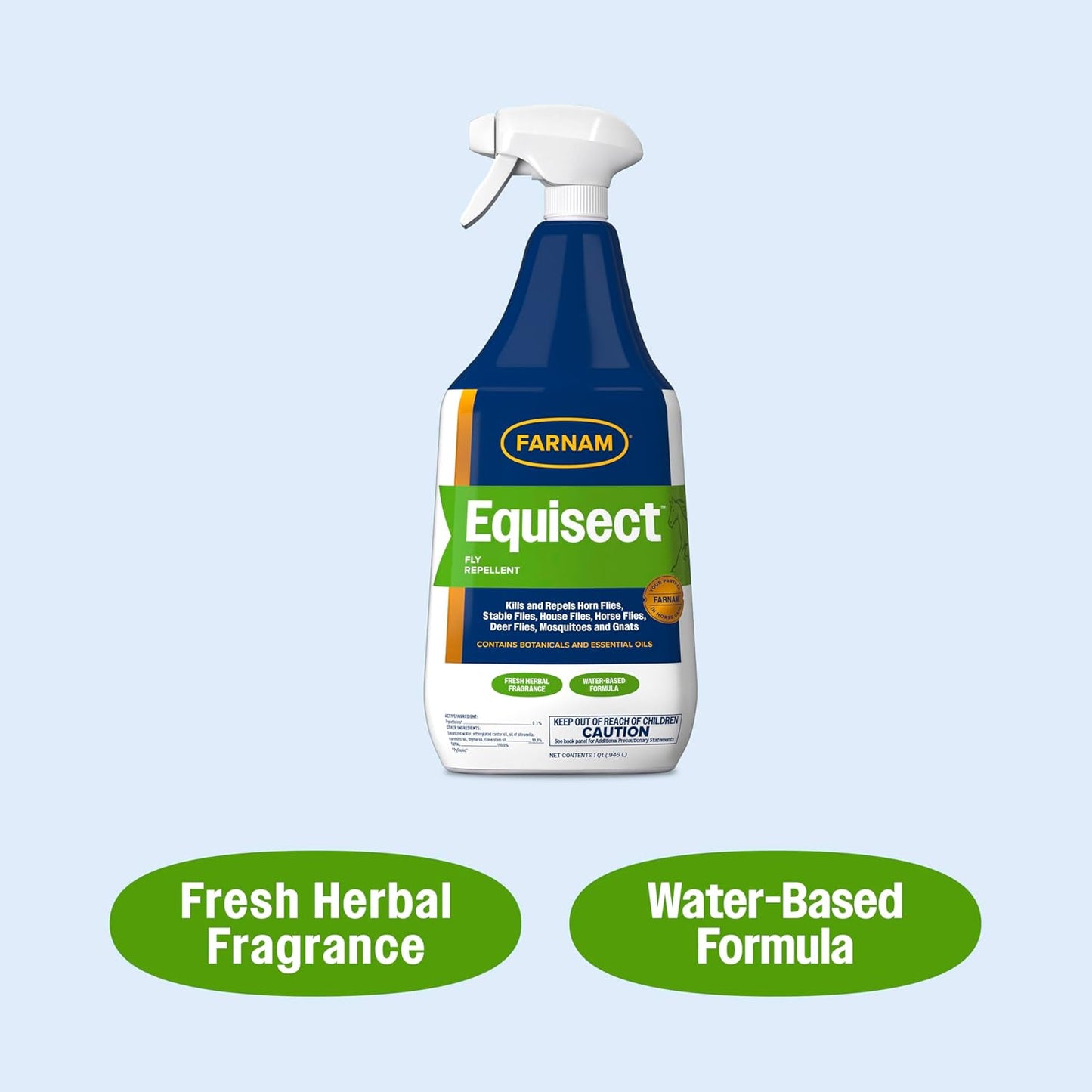 Farnam Equisect Water-Based Botanical Fly Repellent with Herbal Scent for Horses, Dogs and Cats, 32 Ounces