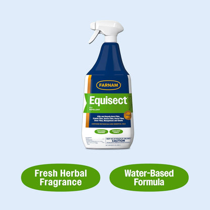 Farnam Equisect Water-Based Botanical Fly Repellent with Herbal Scent for Horses, Dogs and Cats, 32 Ounces