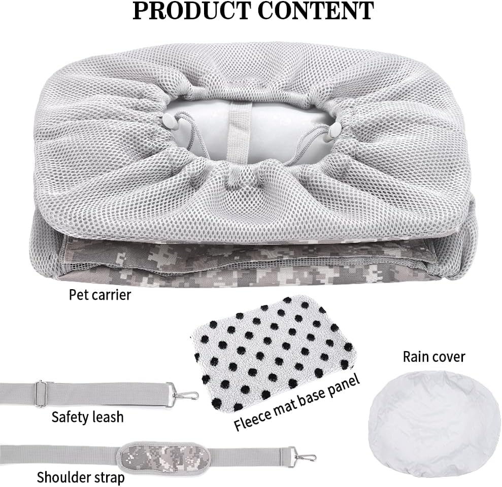 Dog Bike Basket, Pet Bicycle Carrier, Dog Car Seat with Safety Rope, Adjustable Shoulder Strap Portable Breathable Bicycle Basket Bag for Dogs and Cats Up to 15lbs