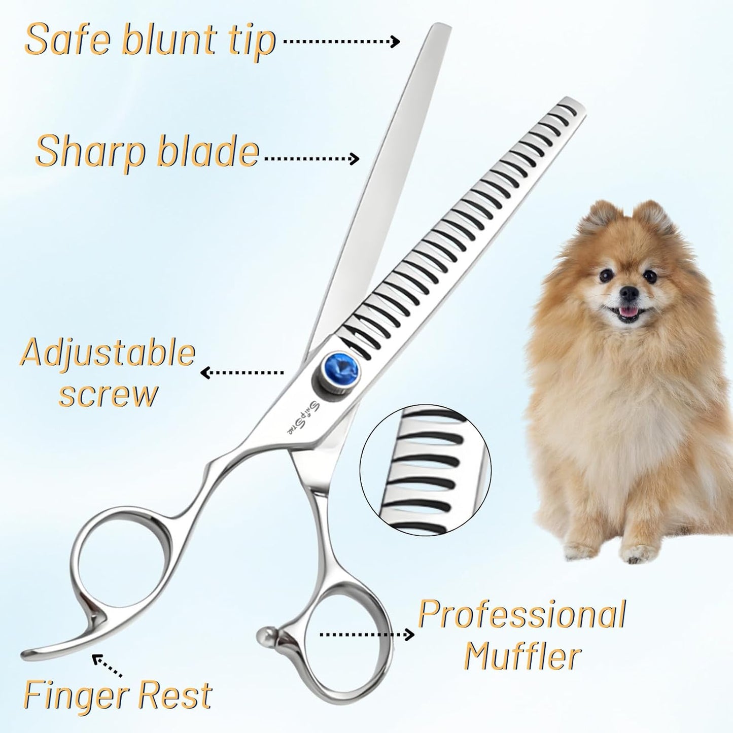 7.5in 24 Teeth Chunker & 6.75in Pink Curved Dog Grooming Scissors, Japan 30 Degree Bend, VG10 Steel Sharp Scissors for Dog Grooming, Professional Pet Thinning Shears for Dogs Cats on Face Paw