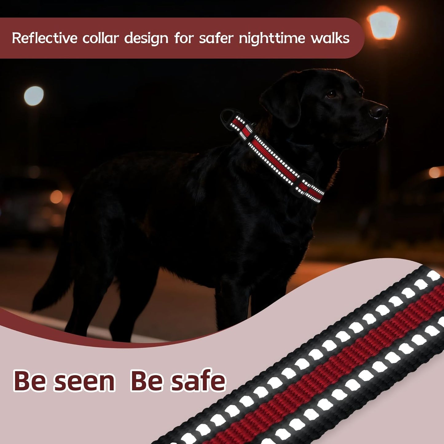 Martingale Collar for Dogs Reflective Collar with Quick Release Buckle, Adjustable Nylon Collars for No Slip Dog Collar, Red, M
