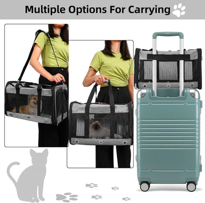 Soft Sided Cat/Dog Carrier，Collapsible Mesh Pets Travel Carriers for Pet/Puppy with Shoulder Strap & Removable Mat，Top Load Small Dogs/Cats Carry Bag Up to 25 Lbs（Grey - L）