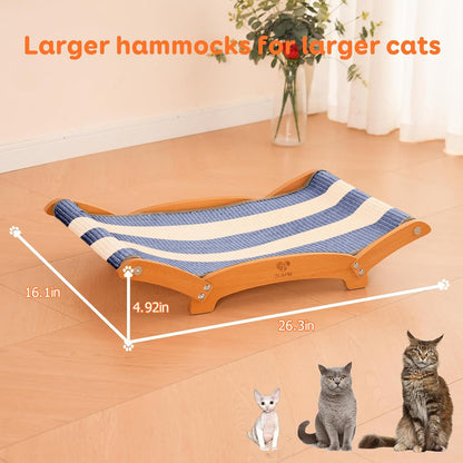 Extra-Larger Sisal Cat Scratcher Bed, Durable Cat Scratching Post with Hammock for Indoor Cats Lounger & Sleep & Scratch, Natural Sisal Cat Scratch Pad, Sturdy Solid Wood Frame (BeigeBlue)