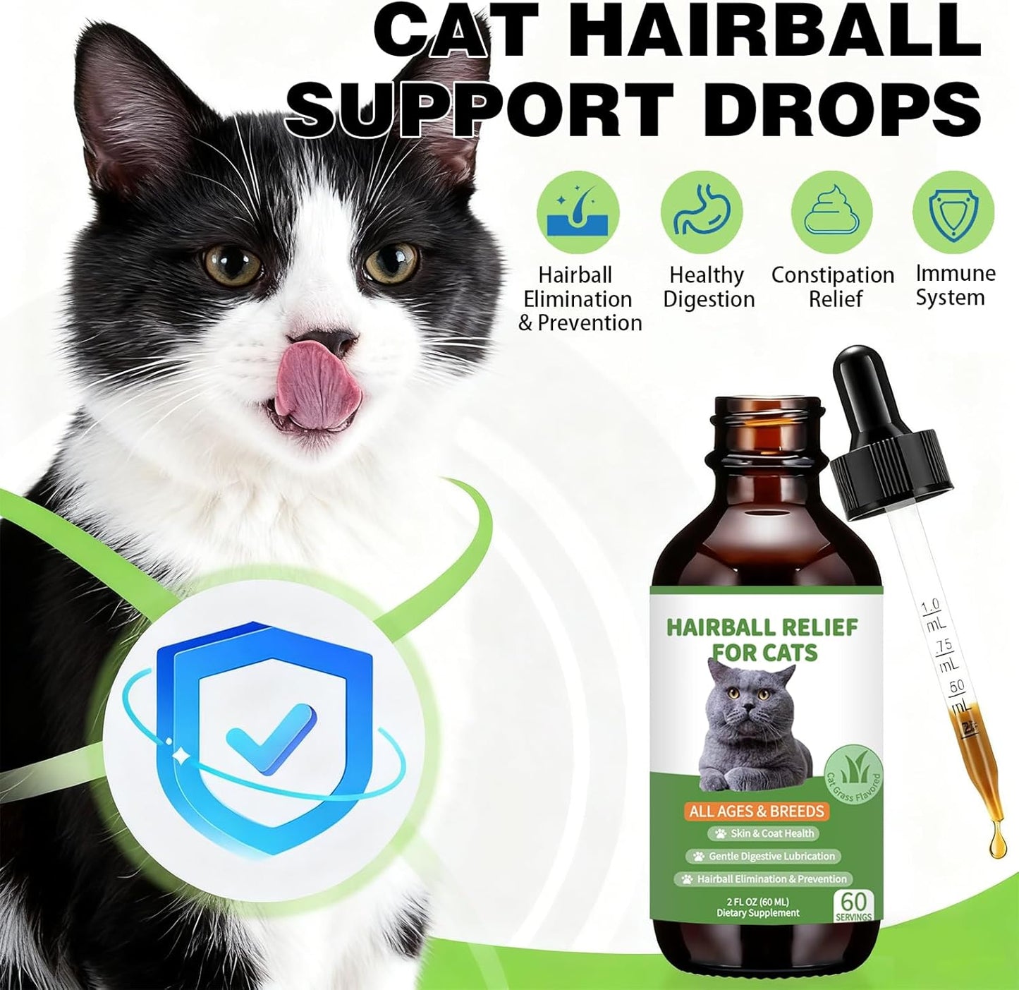 Hairball Treatment for Cats - Cat Hairball Remedy - Supports Skin & Coat, Digestion, Cat Furball Treatment, Helps Eliminate and Prevent Hairballs for Indoor Cats and Kittens(Cat Grass Flavor)