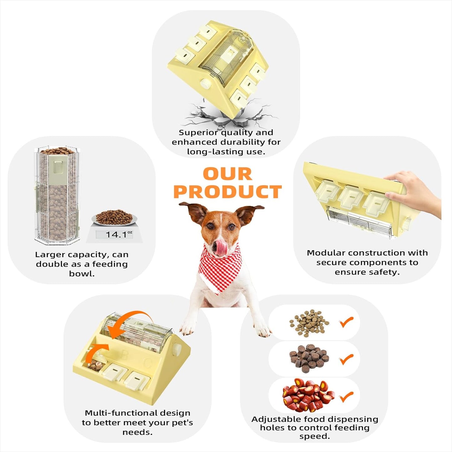 Paw-Activated Rolling Puzzle Game Toy Level 2 in 1 Puppy Treat Toys Capacity 14oz Slow Feeder Adjustable Interactive Food Dispenser for Small/Medium Dogs Brain Mental Stimulation Healthy Eating