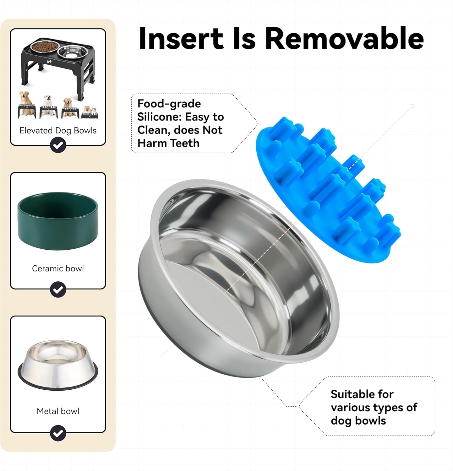 Slow Feeder Insert for Cat Dog Bowls, Anti-Choking Silicone with Strong Suction Cups, Fits Most Cat Bowls, Ideal for Puppy Small Medium Breeds (Blue)