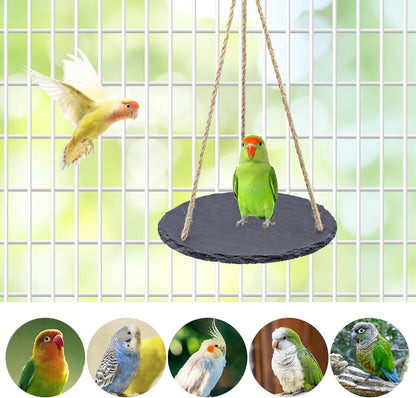 Bird Toys, Swing Perch Toys with Slate Rock and, Bird Playground, Cage Accessories for Budgies, Cockatiels, Lovebirds, Green Cheeks, Small to Medium Birds