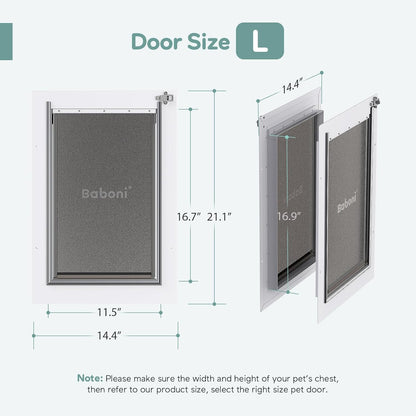 Baboni 3-Flaps Pet Door for Interior and Exterior Doors, Steel Frame and Telescoping Tunnel, Strong and Durable Dog Door (Pets Up to 100 Lb) -Large