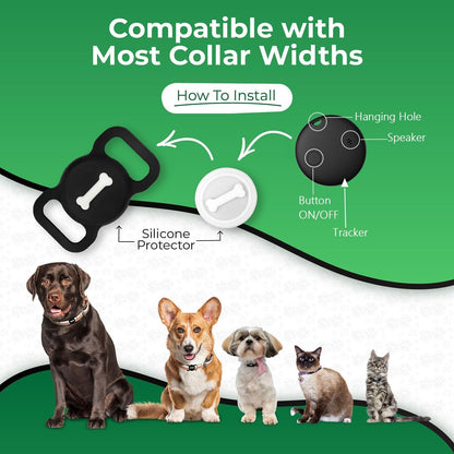 Smart Pet Tracker, Dog Tracker with Black Collar Holder, Smart Tag for Location Tracking, No Monthly Fee MFi Certificated, Work with Find My, GPS Tracker, iOS Only (Black)