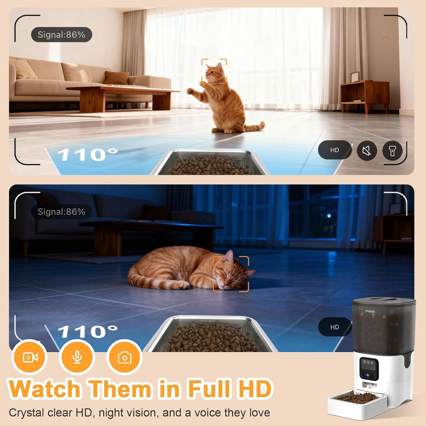 FGID Automatic Cat Feeder with Camera 6L Dog Feeders+ 2.2L Cordless Cat Water Fountian 5000mah Battery Operated Dog Fountian Set