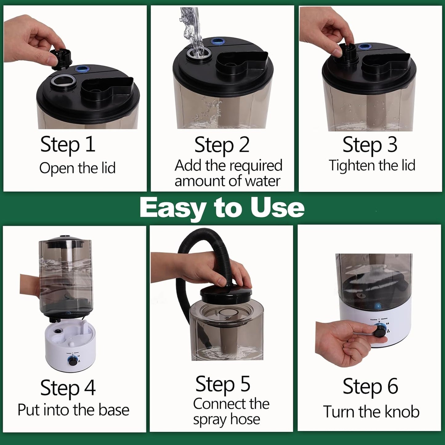 4L Reptile Humidifier Fogger with Extended Hose - Adjustable & Quiet Fogger/Mister for Chameleon, Bearded Dragon, Amphibians - Large Capacity(White)