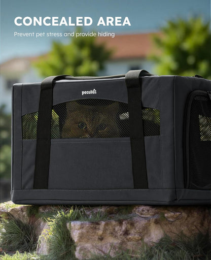 Pecute Cat Carrier Stale, Pet Carrier Breathable and Portable, Cat Carriers Bag with Scientific Hidden Partition, Carriers for Cat Under 11lbs, Dog Carriers Suitable for Travel and Outing, Dark Gray