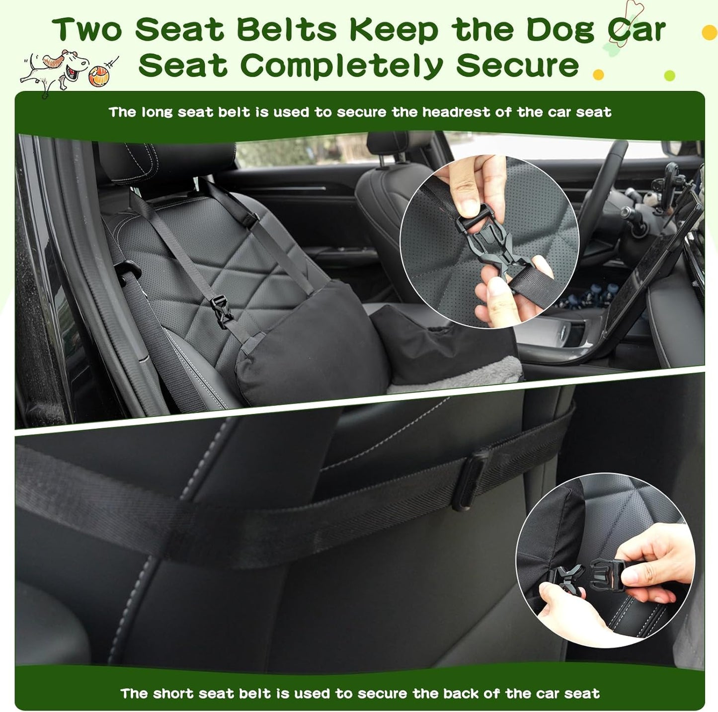 VVICOGARD Dog Car Seats for Small Dogs, Removable Airbag Design Black Washable Pet Booster Seat with Thick Cushion, Travel Doggie Bed Carseat for Small Dog Up to 33 lbs